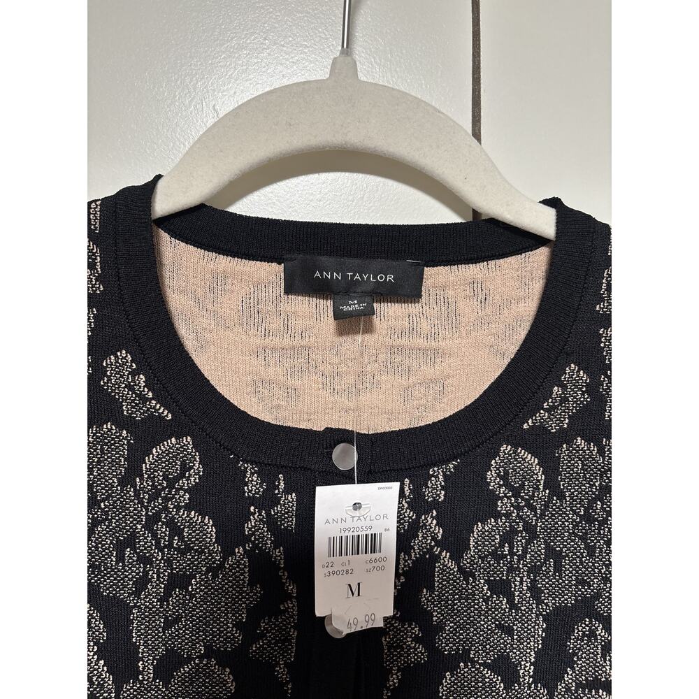 Ann Taylor Medium Black Tan Floral Cardigan Sweater - Picture 3 of 9